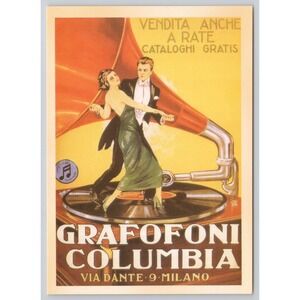 Vintage Columbia Grafofoni Advertising Postcard Music Record Player Art Deco